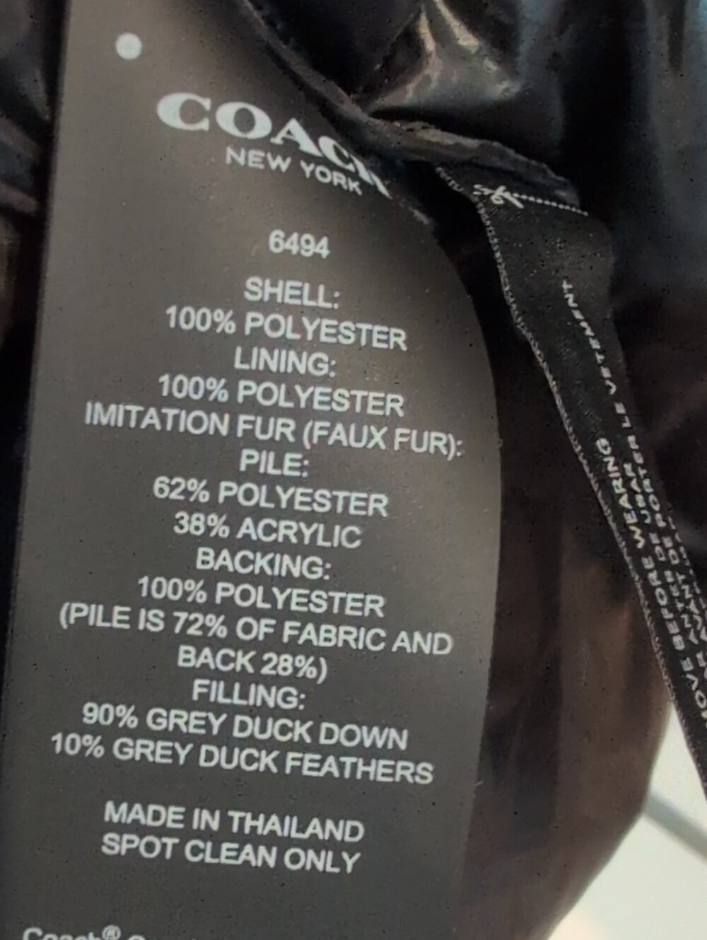 Coach Long Slim Puffer Black Coat NWT Size S - Picture 12 of 12